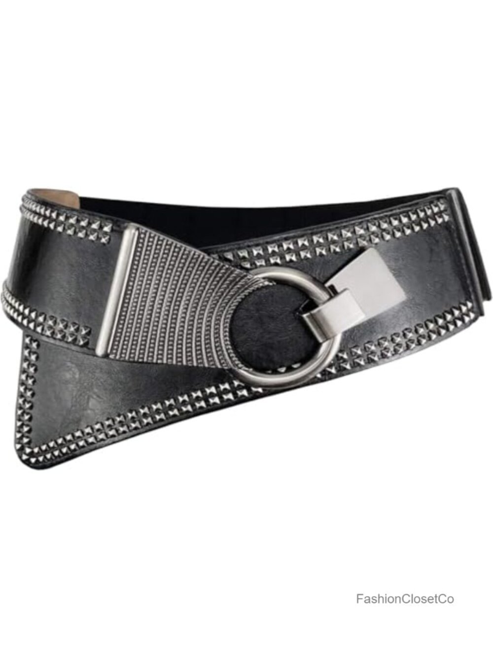 Vintage Faux Leather Elastic Cinch Waist Belt with Interlock Buckle